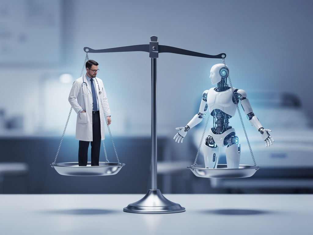 Conceito de equilíbrio entre cuidado humano e inteligência artificial na área da saúde